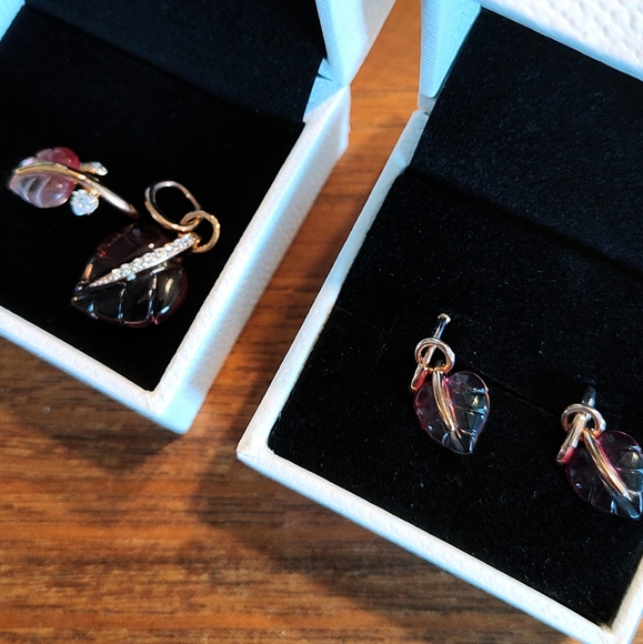 NIB Pandora 14K Rose Gold Plated Over Silver Pink Murano Glass CZ Leaf Ring - Picture 4 of 4